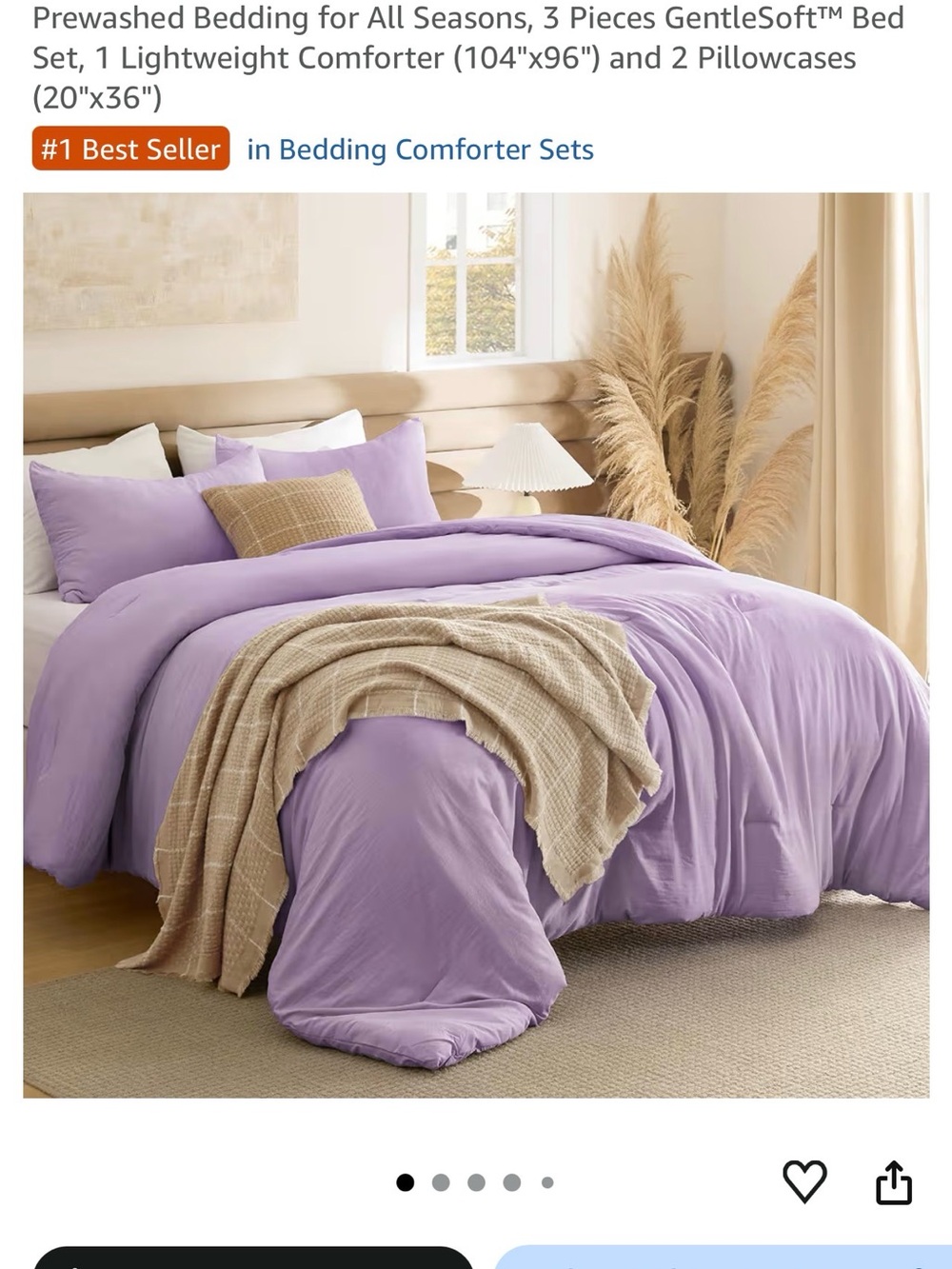 NWT Bedsure Lavender Comforter Set with Pillowcases - Soft All-Season Bedding